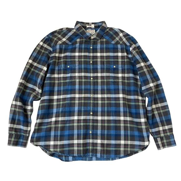 Lucky Brand Classic Fit Western Pearl Snap Shirt Men XXL Indigo Plaid Button Up - Picture 2 of 9